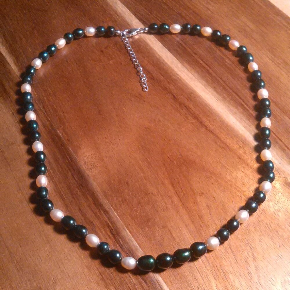 Green and Freshwater Pearl Sterling Silver Necklace
